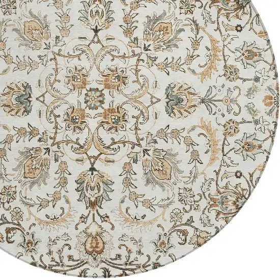 8' Ivory And Beige Round Botanical Leaves Washable Indoor Outdoor Area Rug Photo 2