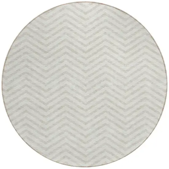 8' Ivory And Beige Round Chevron Washable Indoor Outdoor Area Rug Photo 5