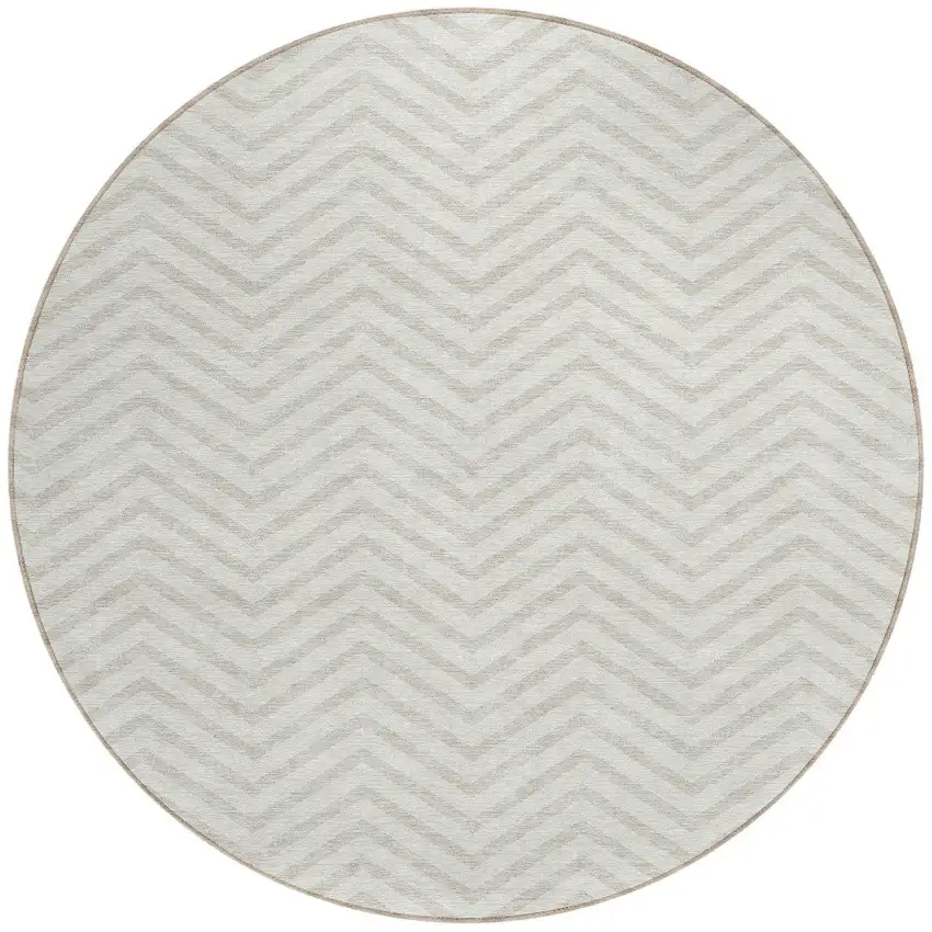 8' Ivory And Beige Round Chevron Washable Indoor Outdoor Area Rug Photo 5