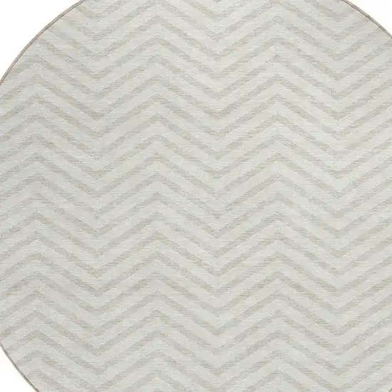 8' Ivory And Beige Round Chevron Washable Indoor Outdoor Area Rug Photo 4