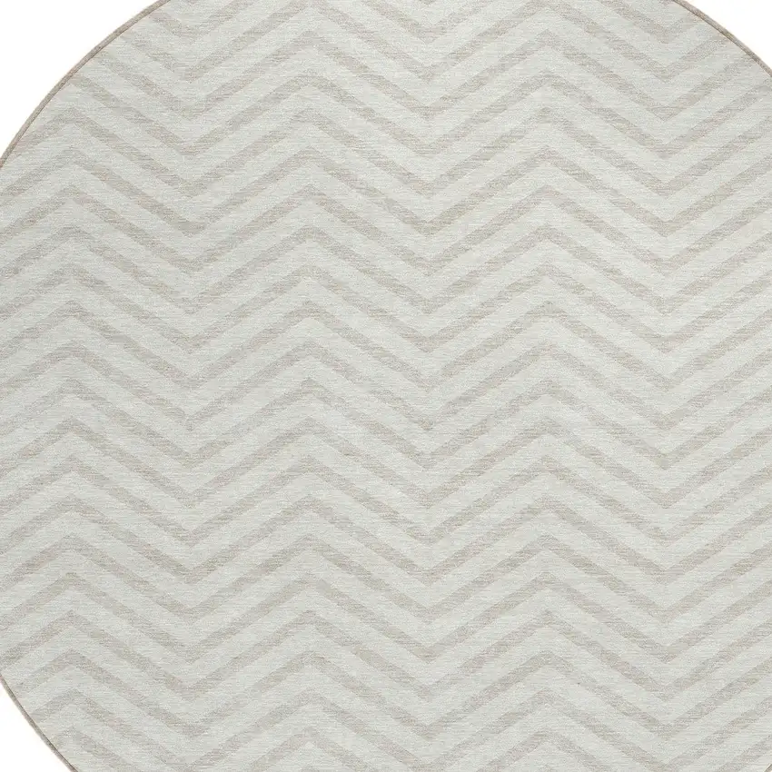 8' Ivory And Beige Round Chevron Washable Indoor Outdoor Area Rug Photo 4