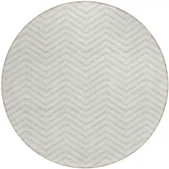 8' Ivory And Beige Round Chevron Washable Indoor Outdoor Area Rug Photo 2
