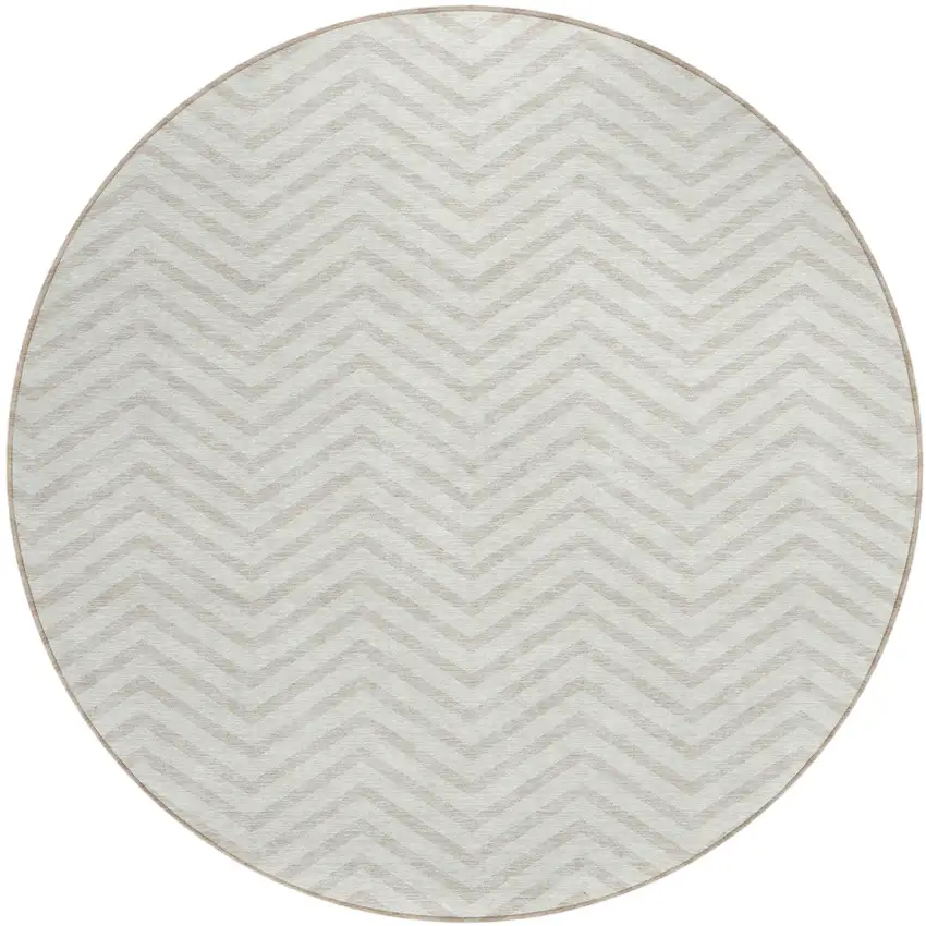 8' Ivory And Beige Round Chevron Washable Indoor Outdoor Area Rug Photo 2