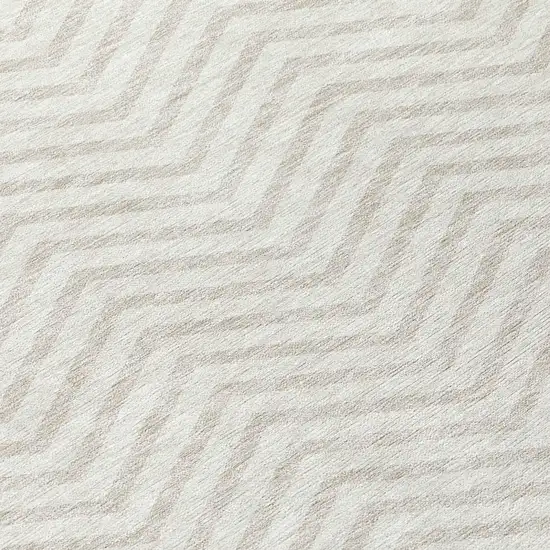 8' Ivory And Beige Round Chevron Washable Indoor Outdoor Area Rug Photo 8