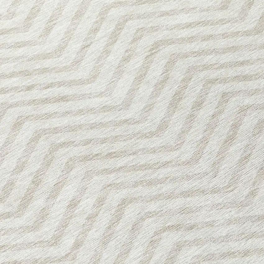 8' Ivory And Beige Round Chevron Washable Indoor Outdoor Area Rug Photo 8