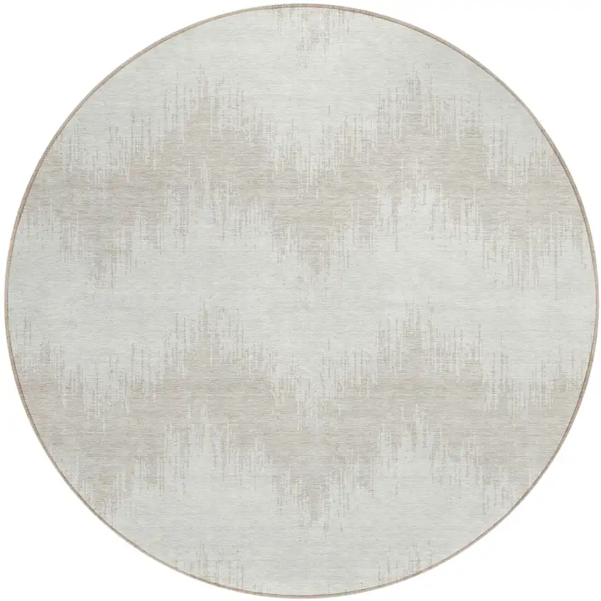 8' Ivory And Beige Round Chevron Washable Indoor Outdoor Area Rug Photo 2
