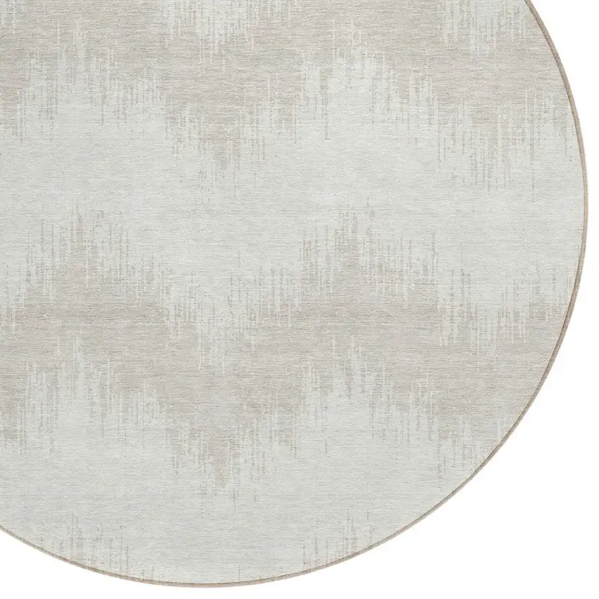 8' Ivory And Beige Round Chevron Washable Indoor Outdoor Area Rug Photo 4