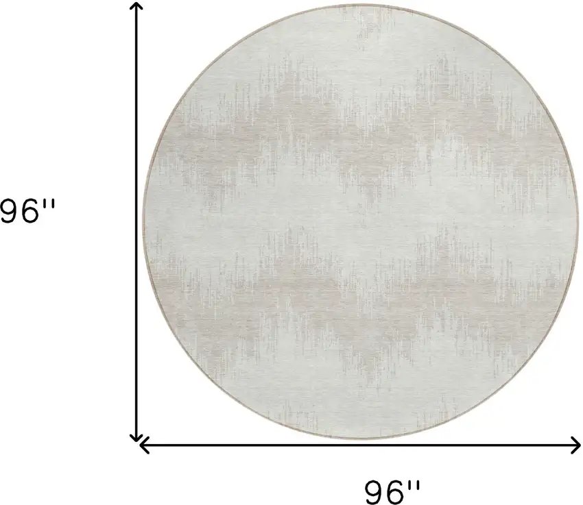 8' Ivory And Beige Round Chevron Washable Indoor Outdoor Area Rug Photo 3