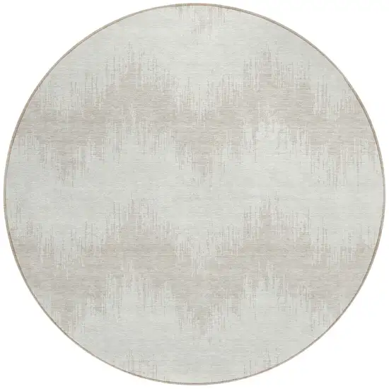 8' Ivory And Beige Round Chevron Washable Indoor Outdoor Area Rug Photo 5