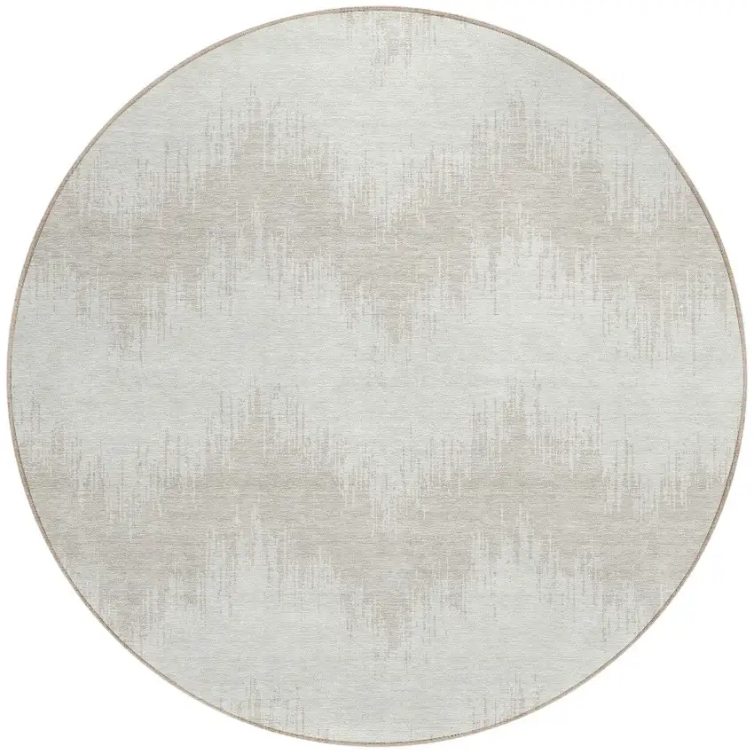 8' Ivory And Beige Round Chevron Washable Indoor Outdoor Area Rug Photo 5