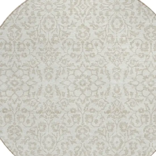 8' Ivory And Beige Round Damask Washable Indoor Outdoor Area Rug Photo 4