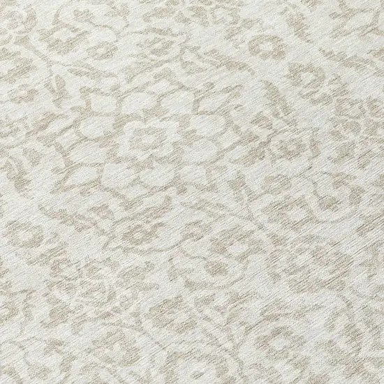 8' Ivory And Beige Round Damask Washable Indoor Outdoor Area Rug Photo 8
