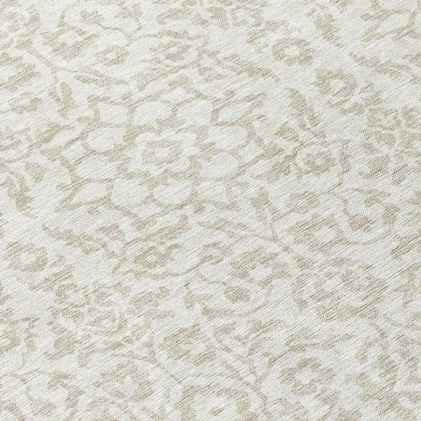 8' Ivory And Beige Round Damask Washable Indoor Outdoor Area Rug Photo 8