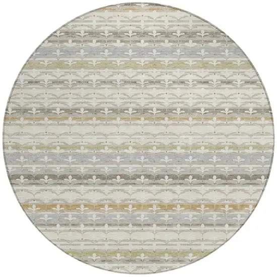 8' Ivory And Beige Round Damask Washable Indoor Outdoor Area Rug Photo 3