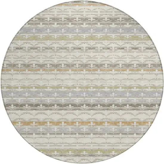8' Ivory And Beige Round Damask Washable Indoor Outdoor Area Rug Photo 1