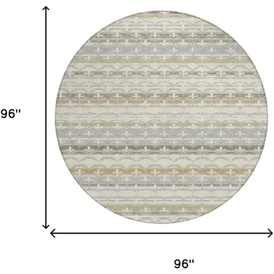 8' Ivory And Beige Round Damask Washable Indoor Outdoor Area Rug Photo 8