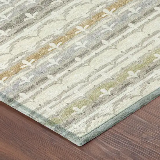 8' Ivory And Beige Round Damask Washable Indoor Outdoor Area Rug Photo 6