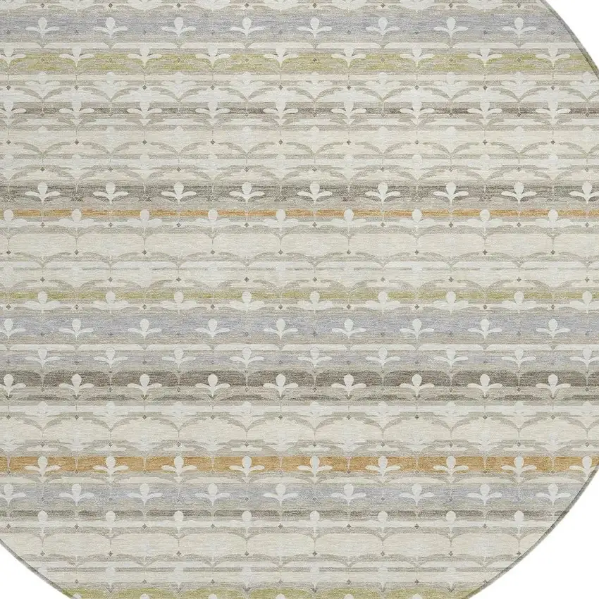 8' Ivory And Beige Round Damask Washable Indoor Outdoor Area Rug Photo 2