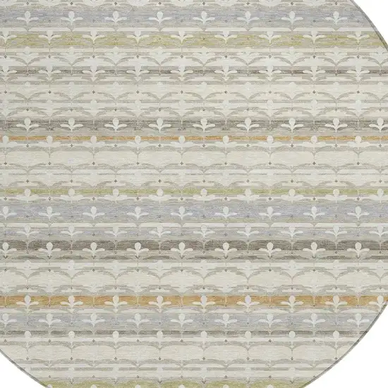 8' Ivory And Beige Round Damask Washable Indoor Outdoor Area Rug Photo 2
