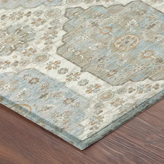 8' Ivory And Beige Round Damask Washable Indoor Outdoor Area Rug Photo 4