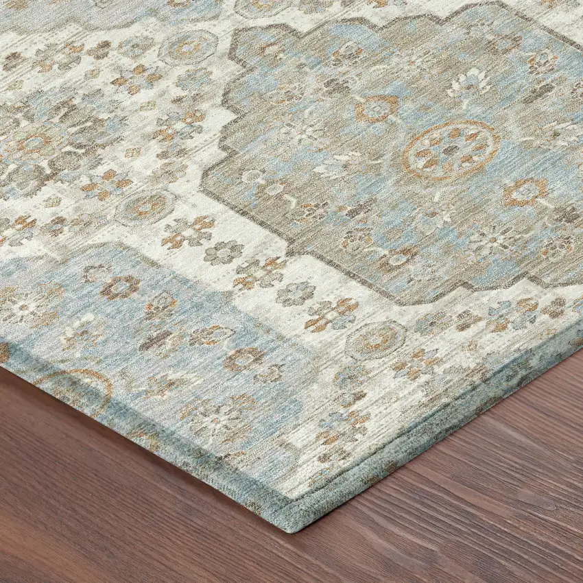 8' Ivory And Beige Round Damask Washable Indoor Outdoor Area Rug Photo 4