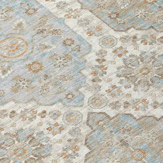 8' Ivory And Beige Round Damask Washable Indoor Outdoor Area Rug Photo 5