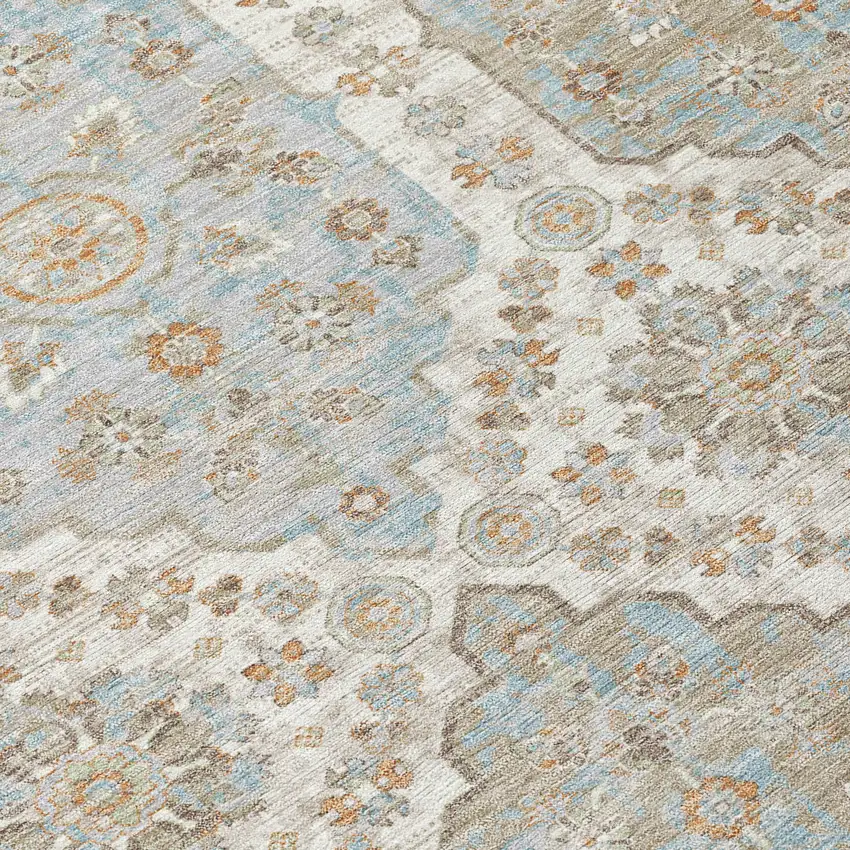 8' Ivory And Beige Round Damask Washable Indoor Outdoor Area Rug Photo 5