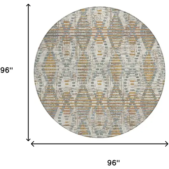 8' Ivory And Beige Round Floral Medallion Washable Indoor Outdoor Area Rug Photo 6