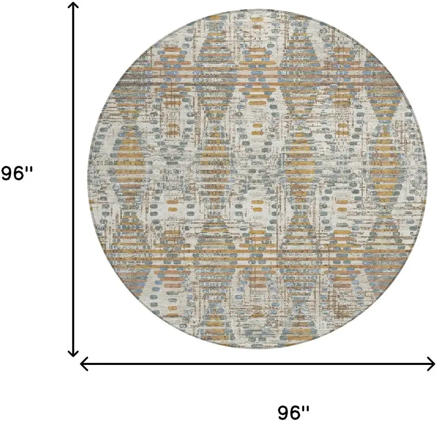 8' Ivory And Beige Round Floral Medallion Washable Indoor Outdoor Area Rug Photo 6