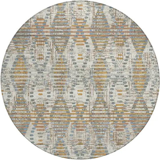 8' Ivory And Beige Round Floral Medallion Washable Indoor Outdoor Area Rug Photo 1