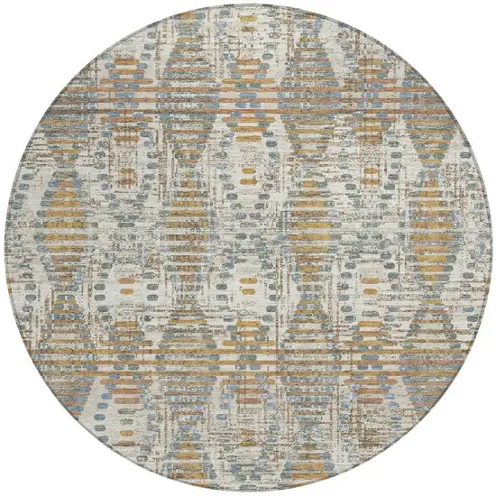 8' Ivory And Beige Round Floral Medallion Washable Indoor Outdoor Area Rug Photo 3