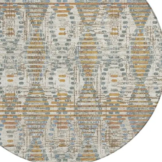 8' Ivory And Beige Round Floral Medallion Washable Indoor Outdoor Area Rug Photo 2