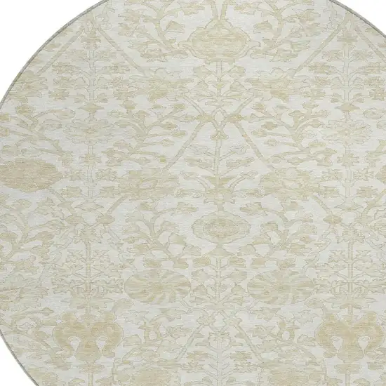 8' Ivory And Beige Round Floral Washable Indoor Outdoor Area Rug Photo 9