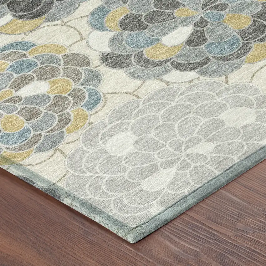 8' Ivory And Beige Round Floral Washable Indoor Outdoor Area Rug Photo 7