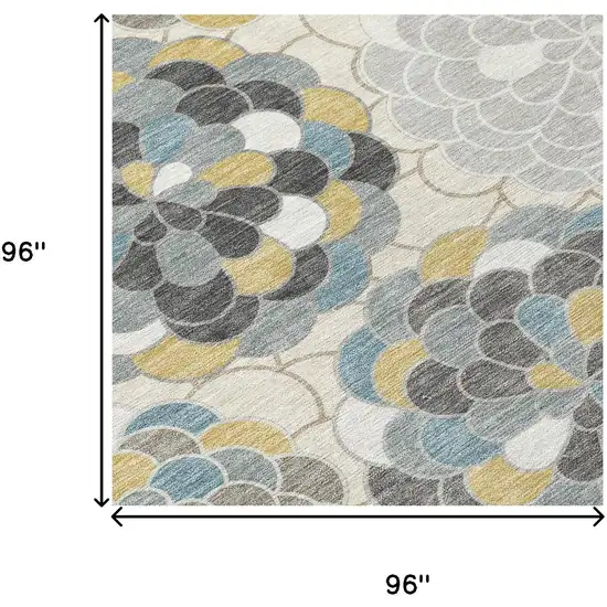 8' Ivory And Beige Round Floral Washable Indoor Outdoor Area Rug Photo 8