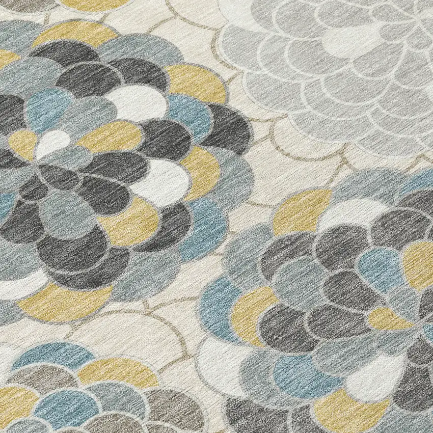 8' Ivory And Beige Round Floral Washable Indoor Outdoor Area Rug Photo 2