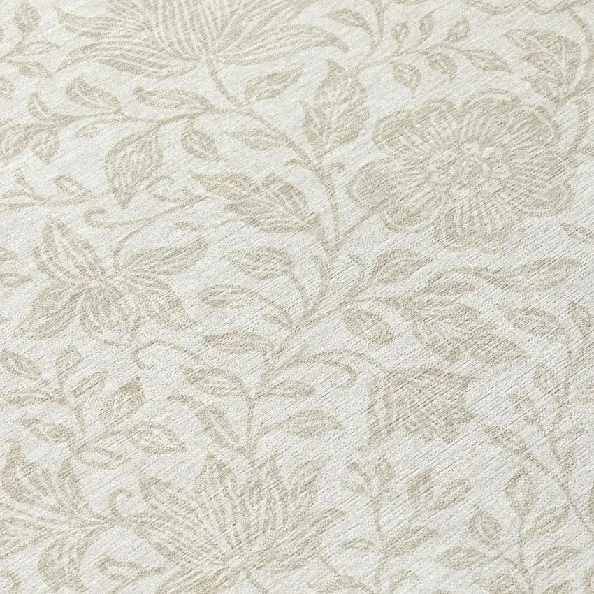 8' Ivory And Beige Round Floral Washable Indoor Outdoor Area Rug Photo 5