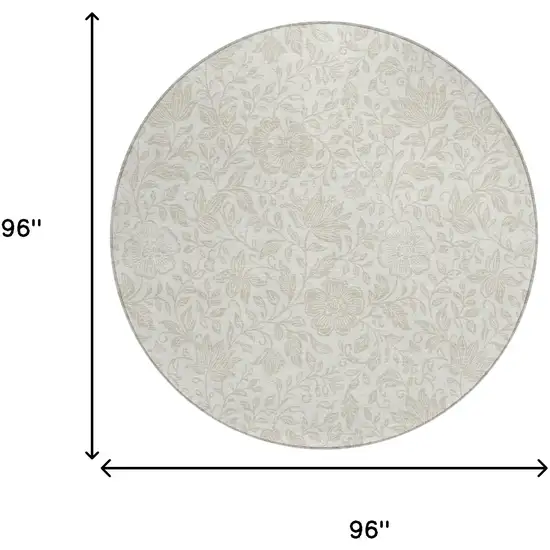 8' Ivory And Beige Round Floral Washable Indoor Outdoor Area Rug Photo 6