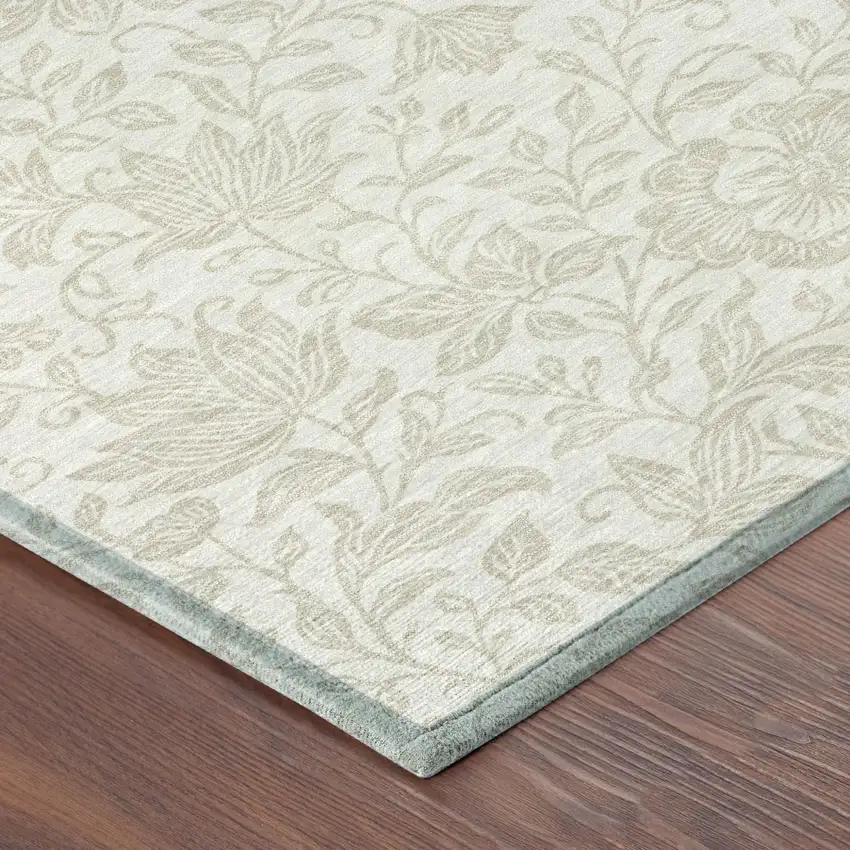 8' Ivory And Beige Round Floral Washable Indoor Outdoor Area Rug Photo 4
