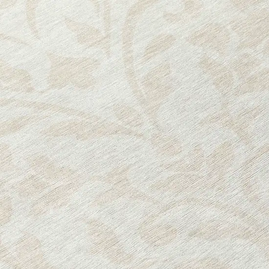 8' Ivory And Beige Round Floral Washable Indoor Outdoor Area Rug Photo 8