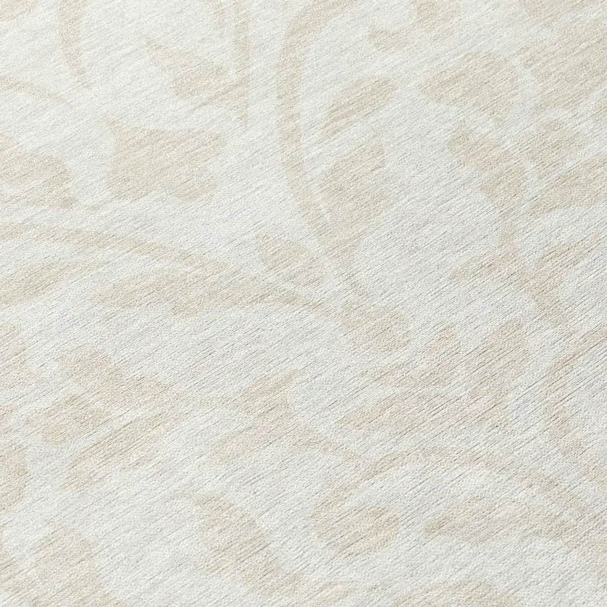 8' Ivory And Beige Round Floral Washable Indoor Outdoor Area Rug Photo 8