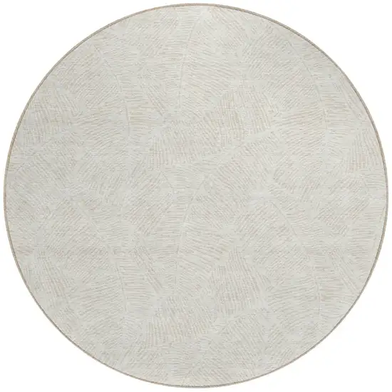 8' Ivory And Beige Round Floral Washable Indoor Outdoor Area Rug Photo 5