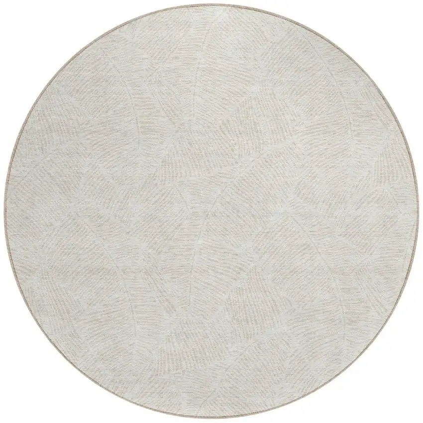 8' Ivory And Beige Round Floral Washable Indoor Outdoor Area Rug Photo 5
