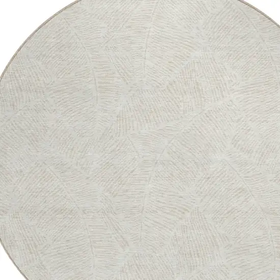 8' Ivory And Beige Round Floral Washable Indoor Outdoor Area Rug Photo 4