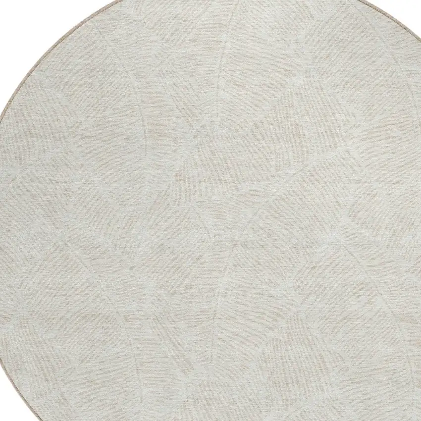 8' Ivory And Beige Round Floral Washable Indoor Outdoor Area Rug Photo 4