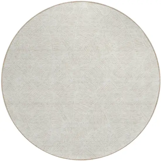 8' Ivory And Beige Round Floral Washable Indoor Outdoor Area Rug Photo 2
