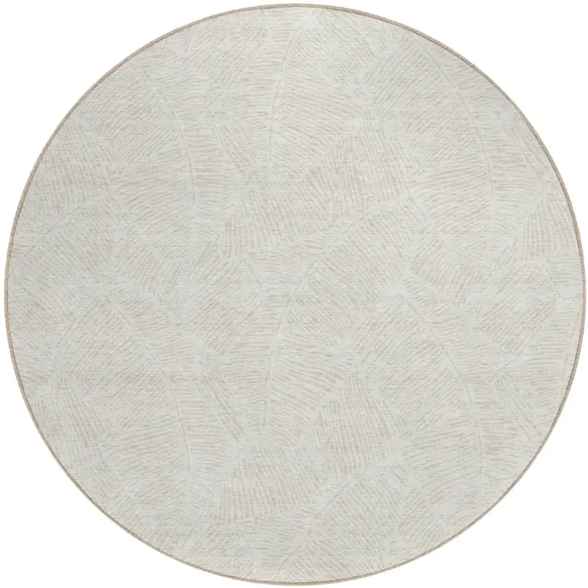 8' Ivory And Beige Round Floral Washable Indoor Outdoor Area Rug Photo 2