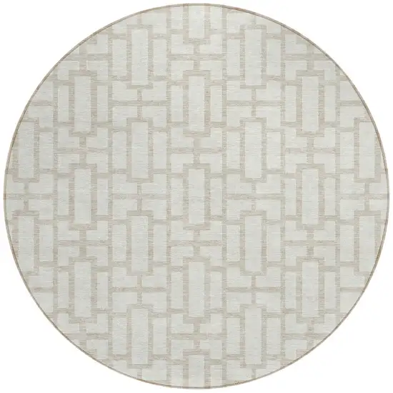 8' Ivory And Beige Round Geometric Washable Indoor Outdoor Area Rug Photo 5