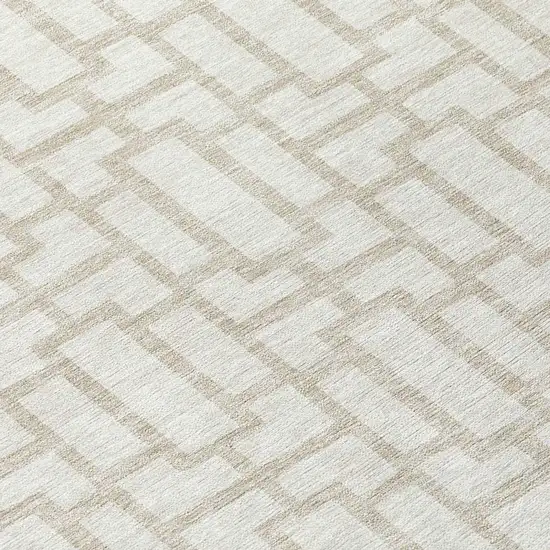 8' Ivory And Beige Round Geometric Washable Indoor Outdoor Area Rug Photo 8