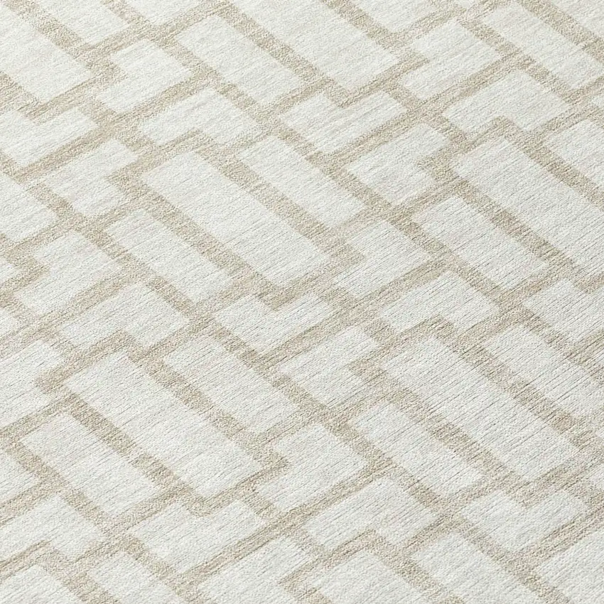 8' Ivory And Beige Round Geometric Washable Indoor Outdoor Area Rug Photo 8